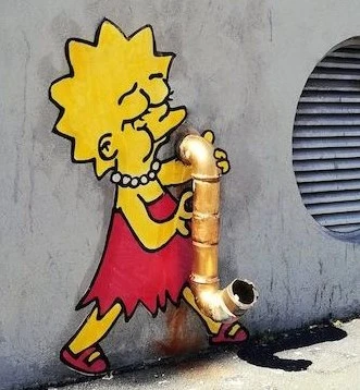 Technique / Individualité : Lisa Simpson jouant du saxophone- Street-art